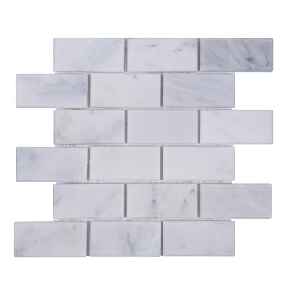 Bevel Brick Oriental White 12-in x 12-in Polished Marble Mosaic Wall Tile( 5 sq. ft. /Box )