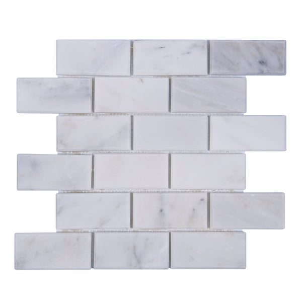 Bevel Brick Oriental White 12-in x 12-in Polished Marble Mosaic Wall Tile( 5 sq. ft. /Box )