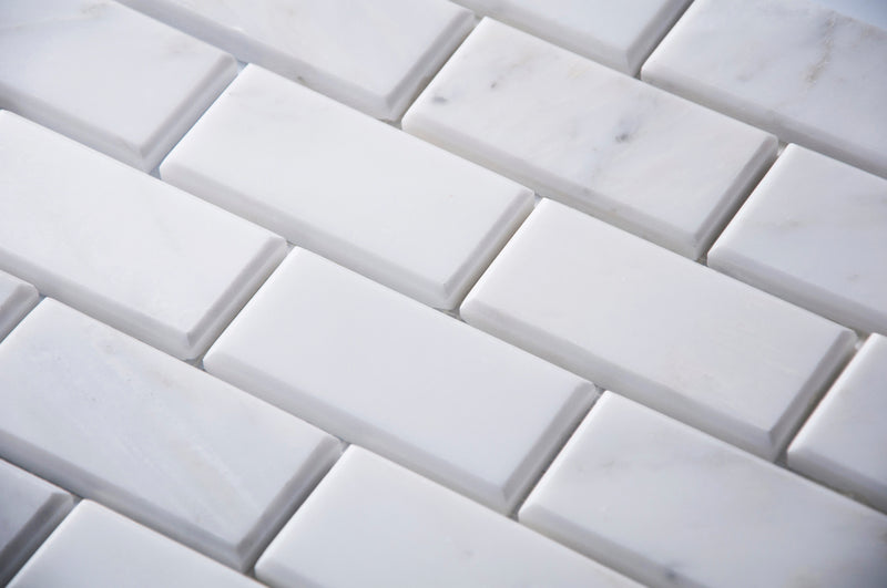 Bevel Brick Oriental White 12-in x 12-in Polished Marble Mosaic Wall Tile( 5 sq. ft. /Box )