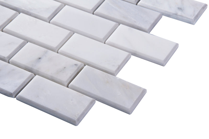 Bevel Brick Oriental White 12-in x 12-in Polished Marble Mosaic Wall Tile( 5 sq. ft. /Box )