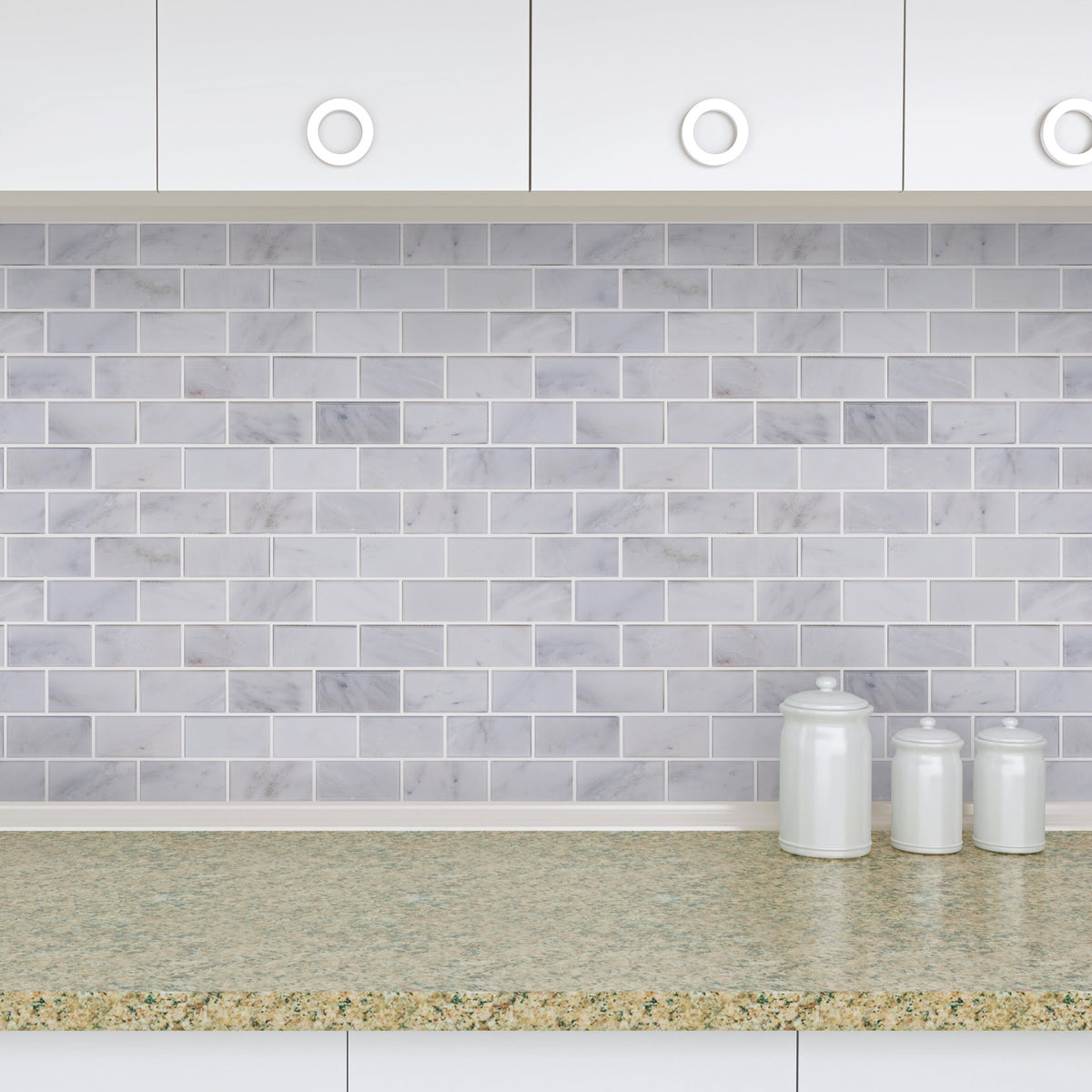 Bevel Brick Oriental White 12-in x 12-in Polished Marble Mosaic Wall Tile( 5 sq. ft. /Box )