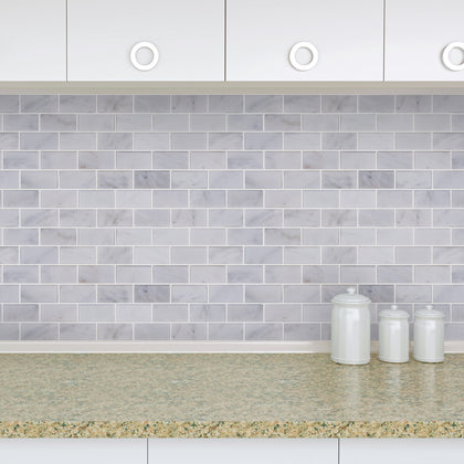 Bevel Brick Oriental White 12-in x 12-in Polished Marble Mosaic Wall Tile( 5 sq. ft. /Box )