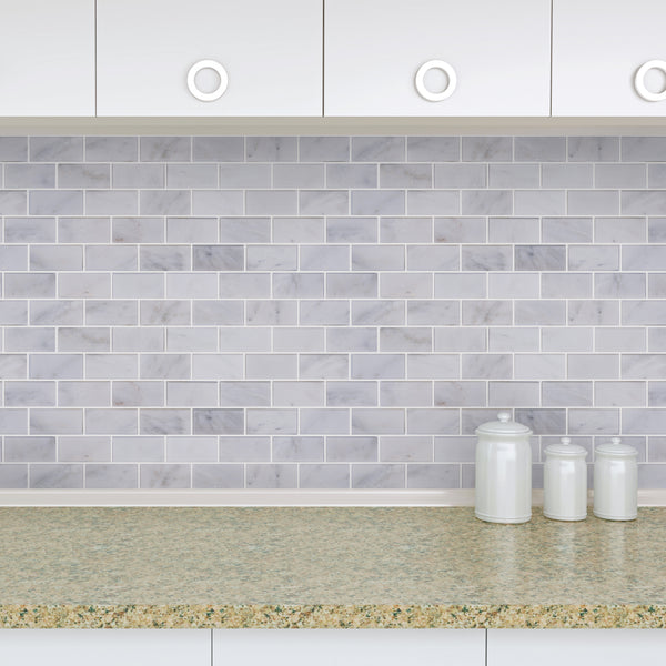 Bevel Brick Oriental White 12-in x 12-in Polished Marble Mosaic Wall Tile( 5 sq. ft. /Box )
