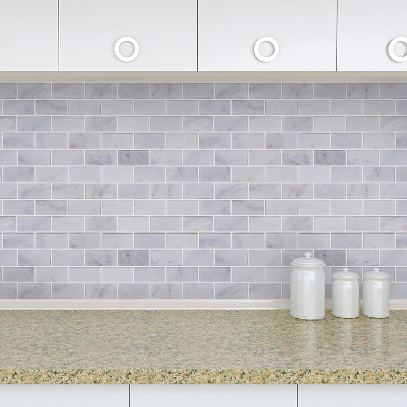 Bevel Brick Oriental White 12-in x 12-in Polished Marble Mosaic Wall Tile( 5 sq. ft. /Box )