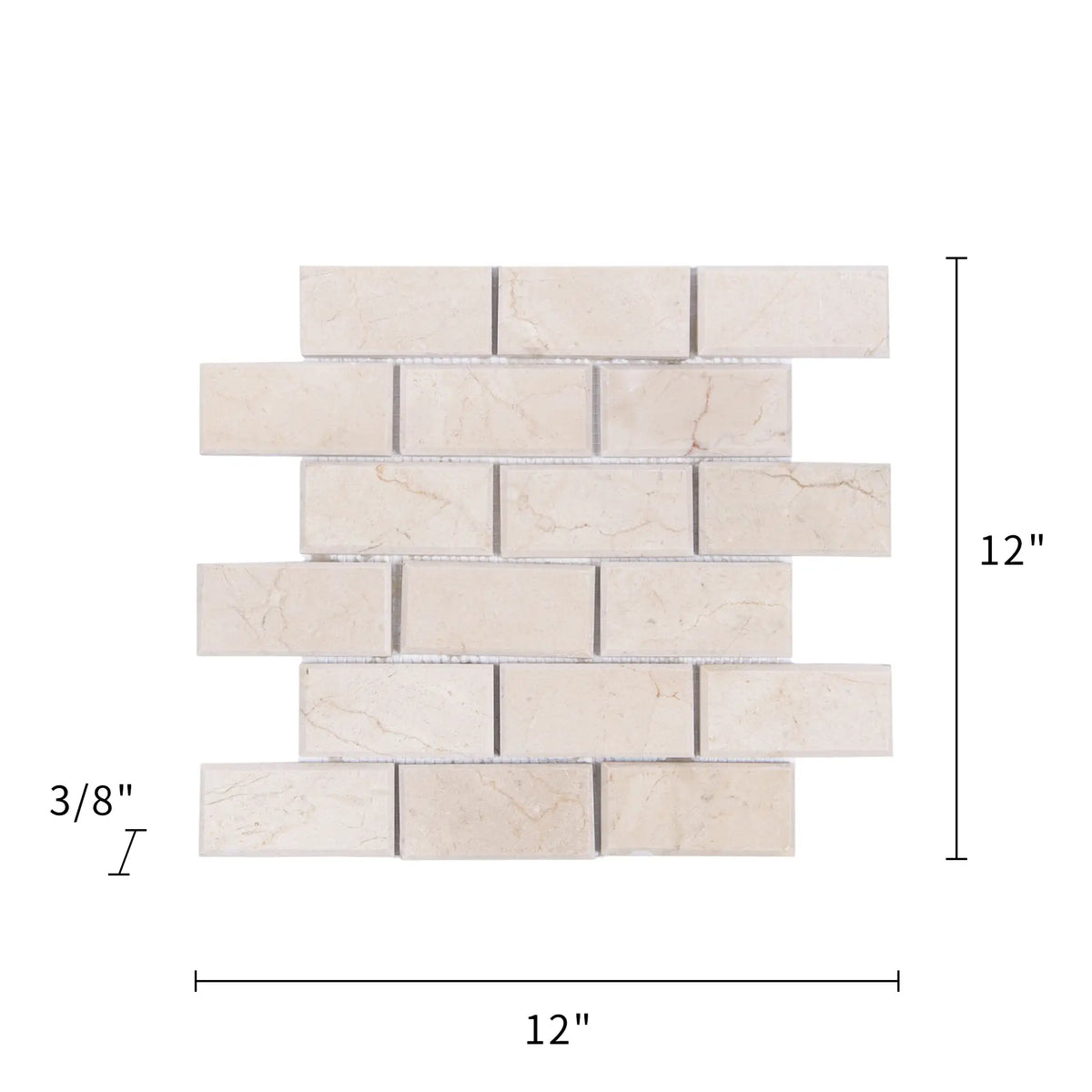 Cream Marfil Bevel Brick Polished Marble Mosaic Wall Tile - Sample (Product Shown is Full Size)