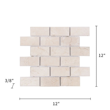 Cream Marfil Bevel Brick 12-in x 12-in Polished Marble Mosaic Wall Tile( 5 sq. ft. /Box )