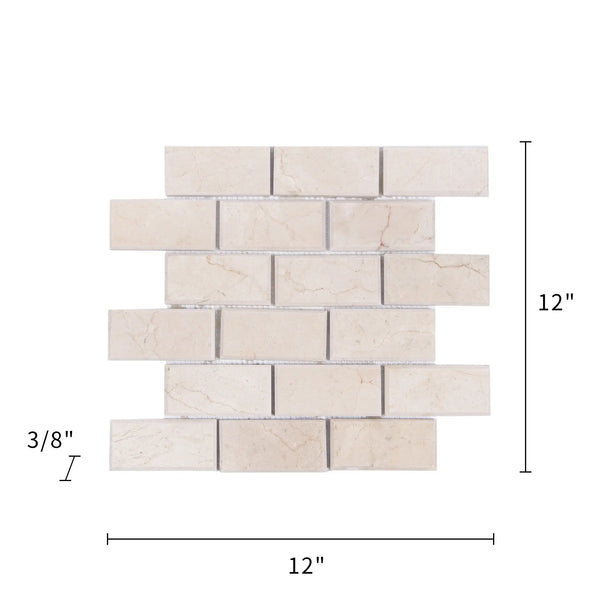 Cream Marfil Bevel Brick 12-in x 12-in Polished Marble Mosaic Wall Tile( 5 sq. ft. /Box )