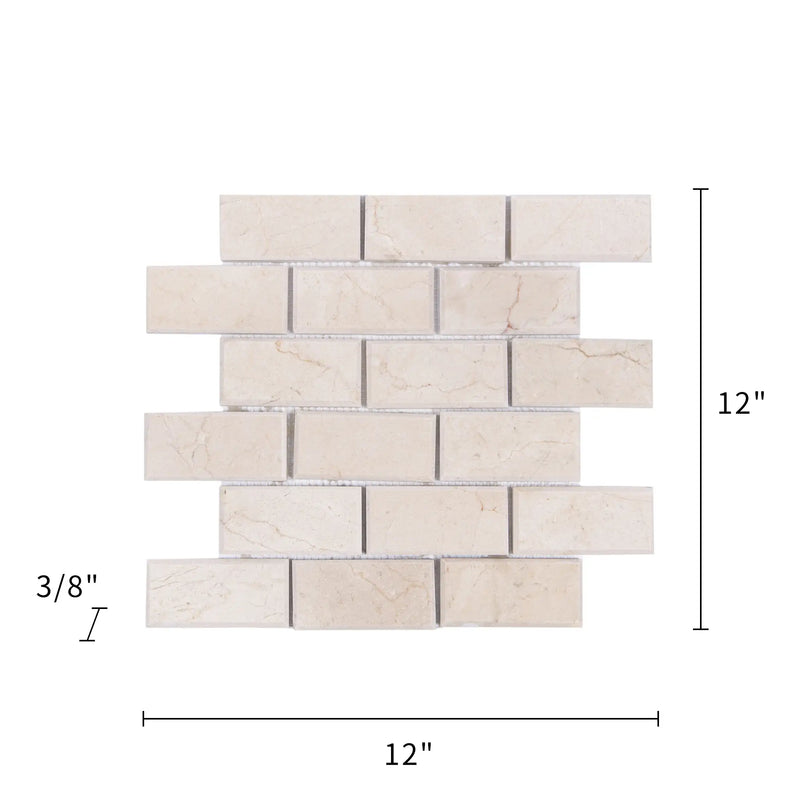 Cream Marfil Bevel Brick Polished Marble Mosaic Wall Tile - Sample (Product Shown is Full Size)