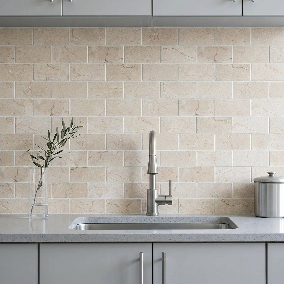 Cream Marfil Bevel Brick 12-in x 12-in Polished Marble Mosaic Wall Tile( 5 sq. ft. /Box )