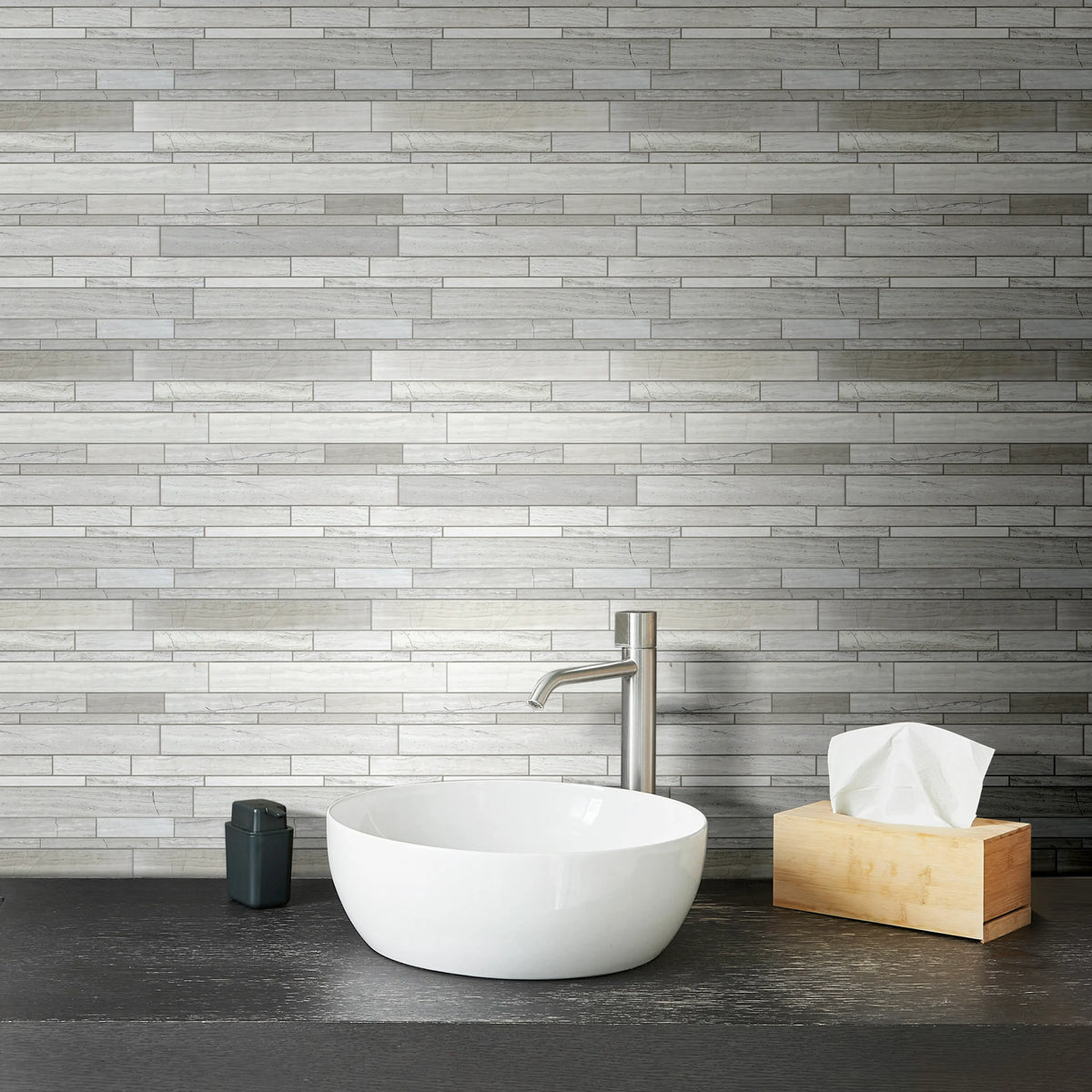 Wooden White Random Strip 13-in x 12-in Honed Marble Mosaic Wall Tile( 5.4 sq. ft. /Box )