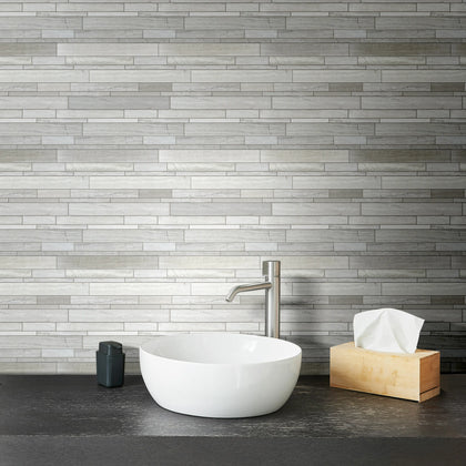 Wooden White Random Strip 13-in x 12-in Honed Marble Mosaic Wall Tile( 5.4 sq. ft. /Box )