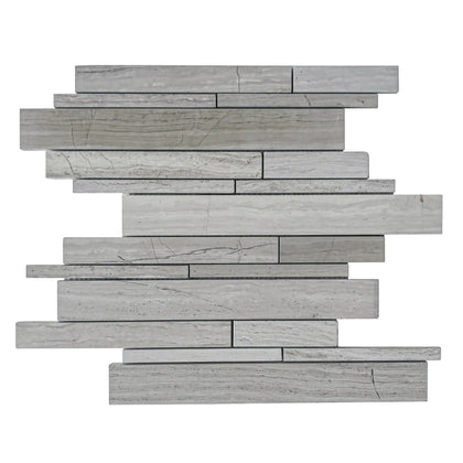 Wooden White Random Strip 13-in x 12-in Honed Marble Mosaic Wall Tile( 5.4 sq. ft. /Box )