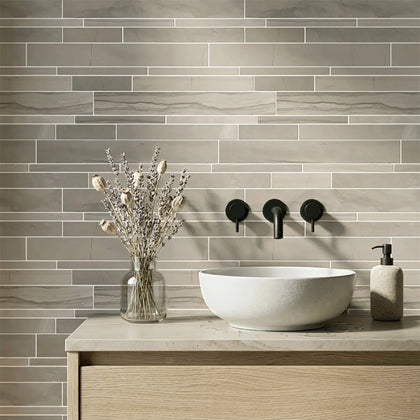 Athens Gray Random Strip 12-in x 12-in Honed Mosaic Wall Tile( 5 sq. ft. /Box )