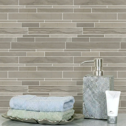 Athens Gray Random Strip 12-in x 12-in Honed Mosaic Wall Tile( 5 sq. ft. /Box )
