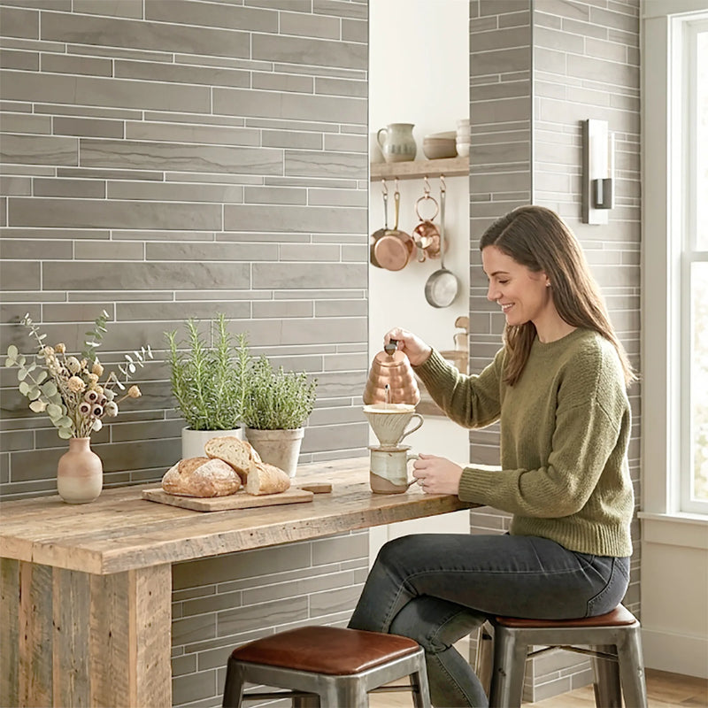 Athens Gray Random Strip 12-in x 12-in Honed Mosaic Wall Tile( 5 sq. ft. /Box )