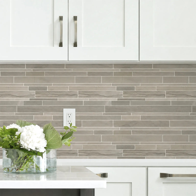Athens Gray Random Strip 12-in x 12-in Honed Mosaic Wall Tile( 5 sq. ft. /Box )