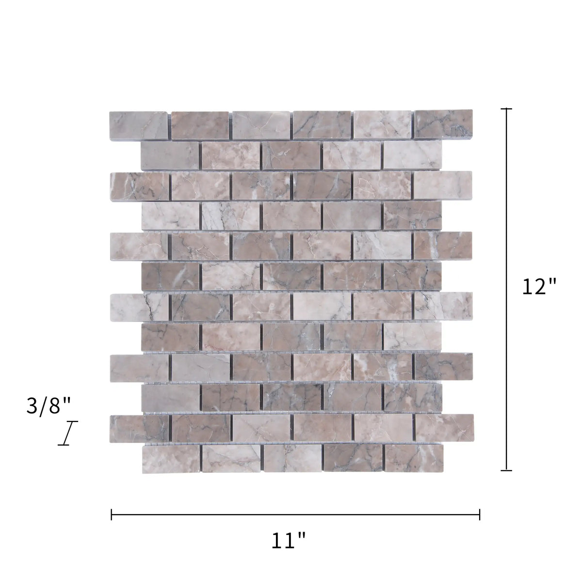 1-in x 2-in Gray Cloud 12-in x 11-in Polished Marble Mosaic Wall Tile( 4.6 sq. ft. /Box )