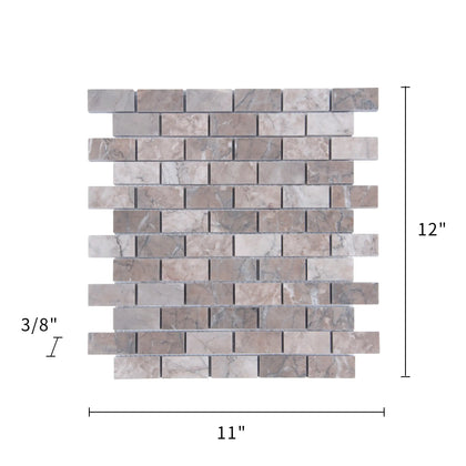 1-in x 2-in Gray Cloud 12-in x 11-in Polished Marble Mosaic Wall Tile( 4.6 sq. ft. /Box )