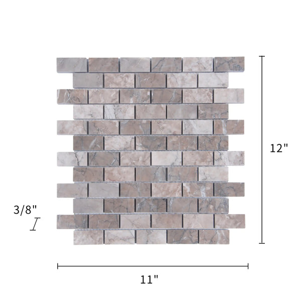 1-in x 2-in Gray Cloud 12-in x 11-in Polished Marble Mosaic Wall Tile( 4.6 sq. ft. /Box )