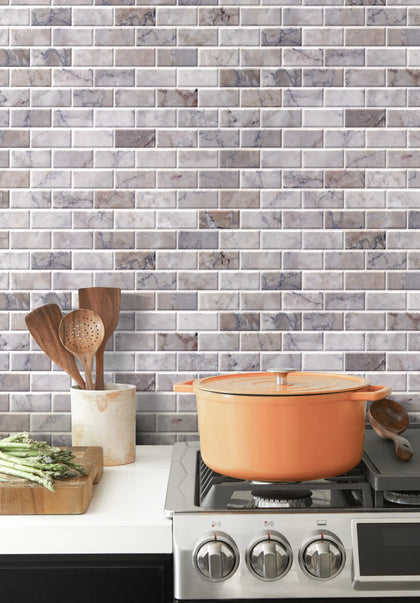 1-in x 2-in Gray Cloud 12-in x 11-in Polished Marble Mosaic Wall Tile( 4.6 sq. ft. /Box )