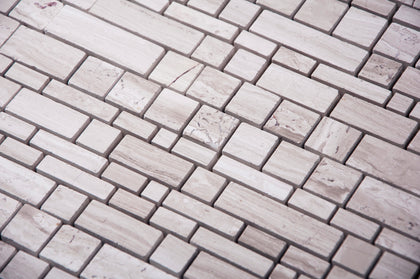 Wooden White Multi-Square Honed Marble Mosaic Wall Tile - Sample (Product Shown is Full Size)