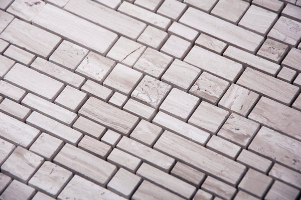 Wooden White Multi-Square 12-in x 12-in Honed Marble Mosaic Wall Tile( 5 sq. ft. /Box )