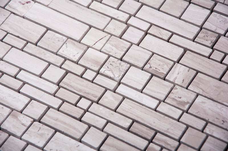Wooden White Multi-Square Honed Marble Mosaic Wall Tile - Sample (Product Shown is Full Size)