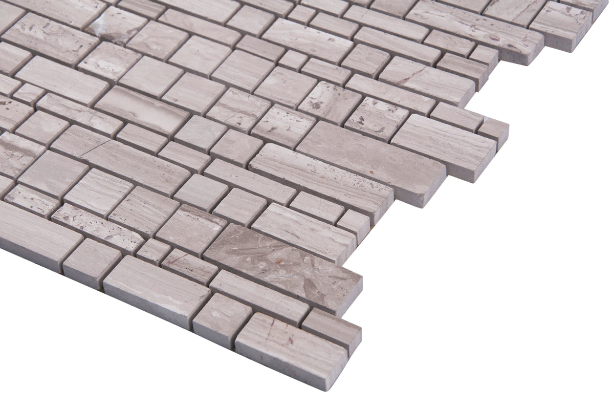 Wooden White Multi-Square Honed Marble Mosaic Wall Tile - Sample (Product Shown is Full Size)