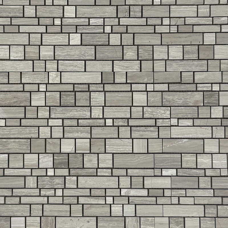 Wooden White Multi-Square 12-in x 12-in Honed Marble Mosaic Wall Tile( 5 sq. ft. /Box )