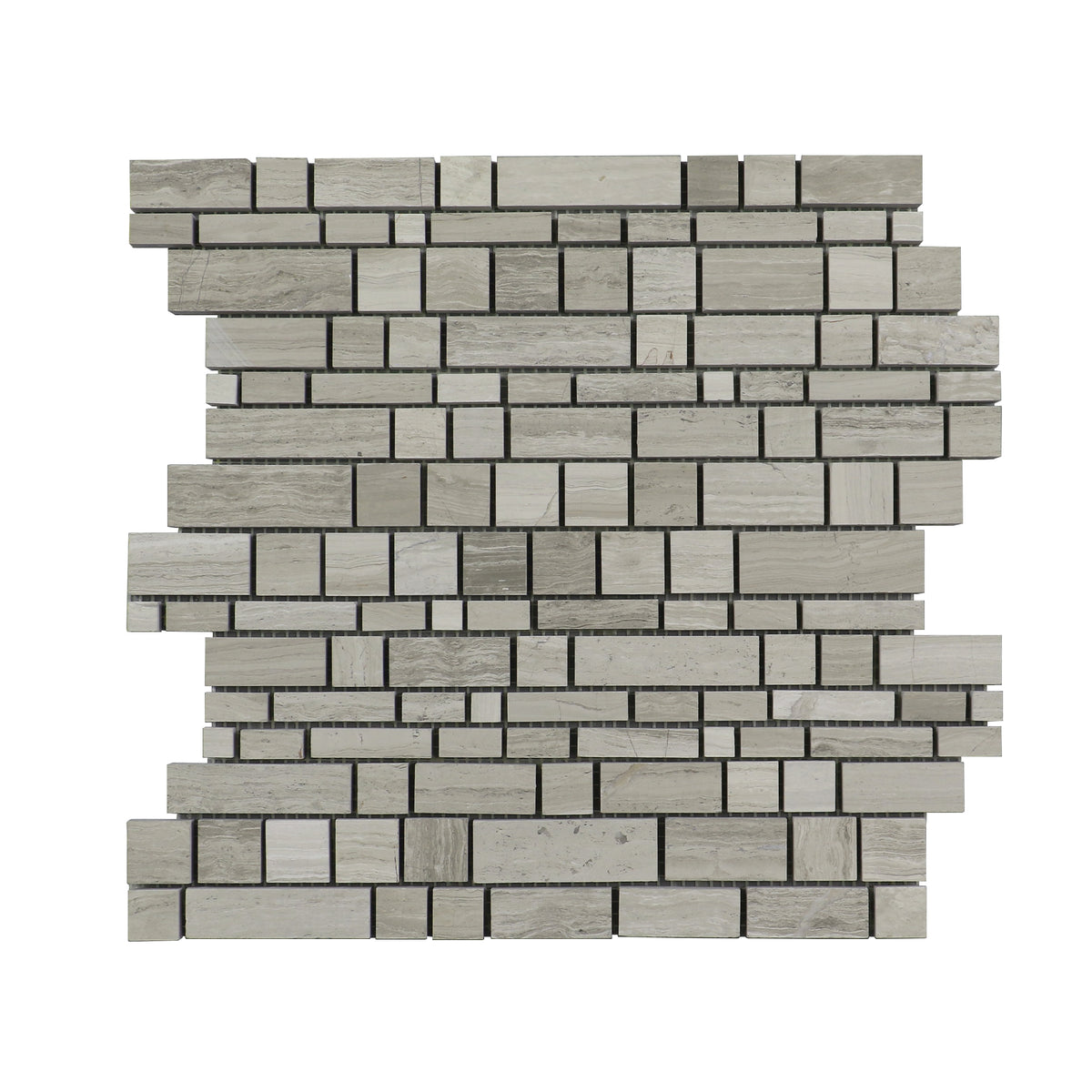 Wooden White Multi-Square 12-in x 12-in Honed Marble Mosaic Wall Tile( 5 sq. ft. /Box )