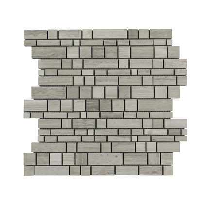 Wooden White Multi-Square 12-in x 12-in Honed Marble Mosaic Wall Tile( 5 sq. ft. /Box )