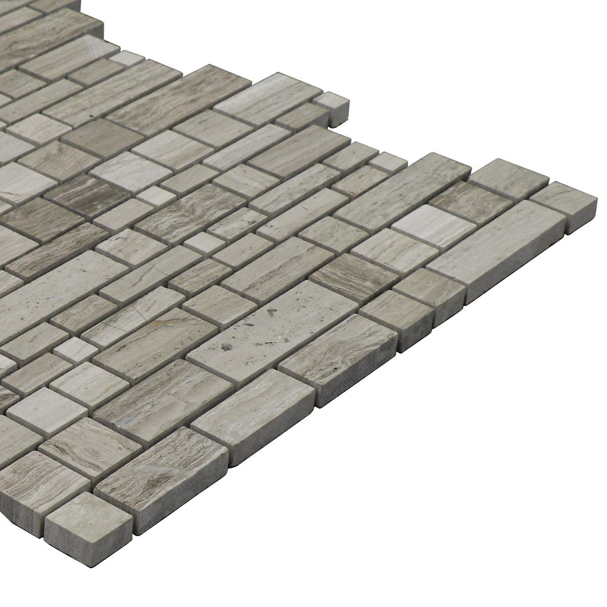 Wooden White Multi-Square 12-in x 12-in Honed Marble Mosaic Wall Tile( 5 sq. ft. /Box )