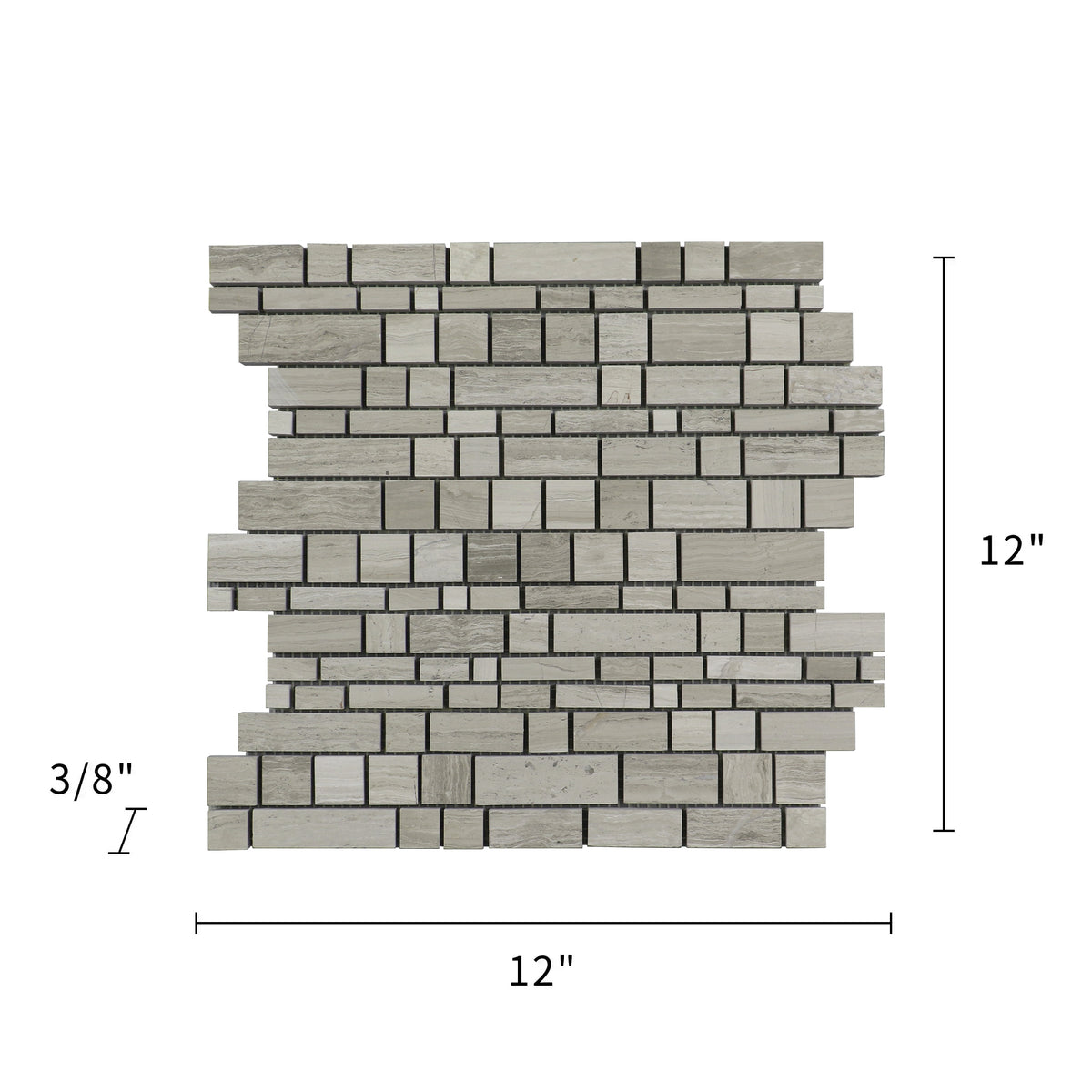 Wooden White Multi-Square 12-in x 12-in Honed Marble Mosaic Wall Tile( 5 sq. ft. /Box )