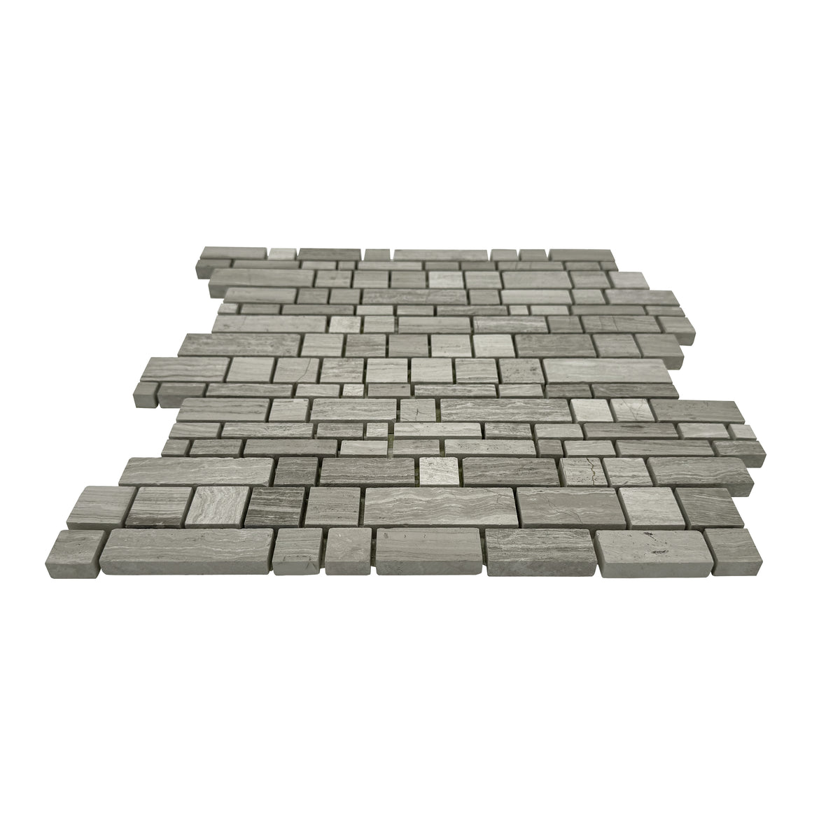 Wooden White Multi-Square 12-in x 12-in Honed Marble Mosaic Wall Tile( 5 sq. ft. /Box )