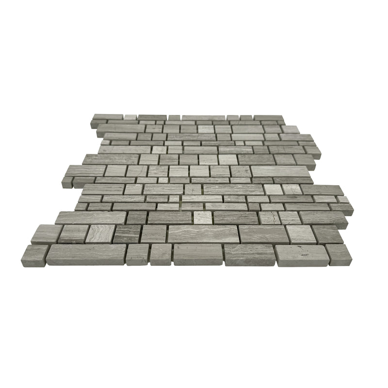 Wooden White Multi-Square 12-in x 12-in Honed Marble Mosaic Wall Tile( 5 sq. ft. /Box )