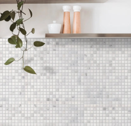 Oriental White 12-in x 12-in Polished Marble Mosaic Floor and Wall Tile( 5 sq. ft. /Box )