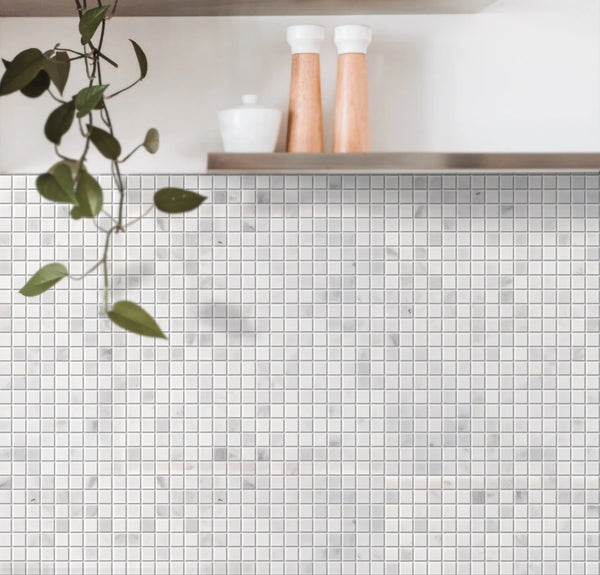 Oriental White Polished Marble Mosaic Floor and Wall Tile - Sample (Product Shown is Full Size)