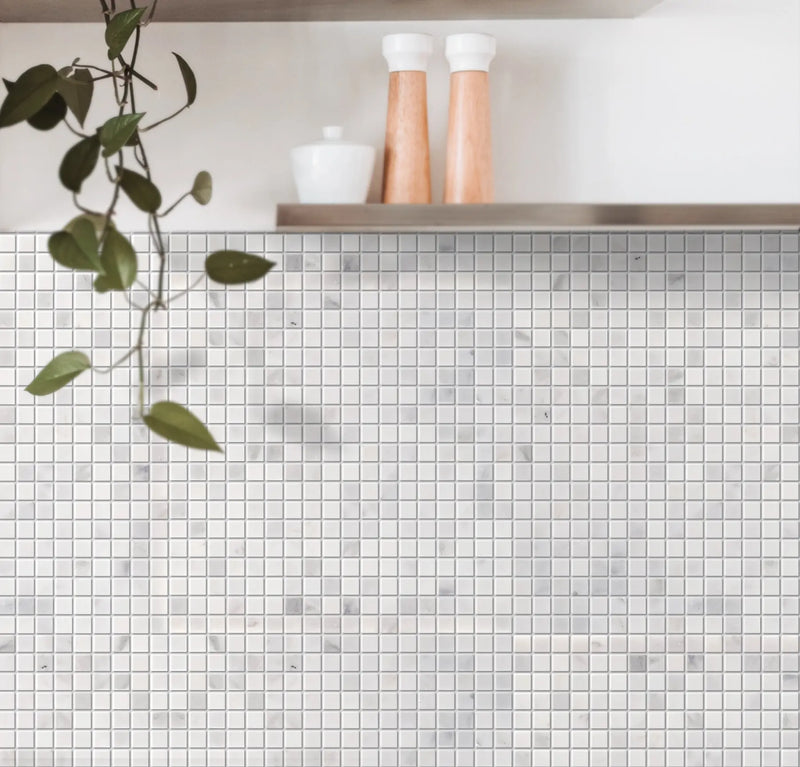 Oriental White Polished Marble Mosaic Floor and Wall Tile - Sample (Product Shown is Full Size)