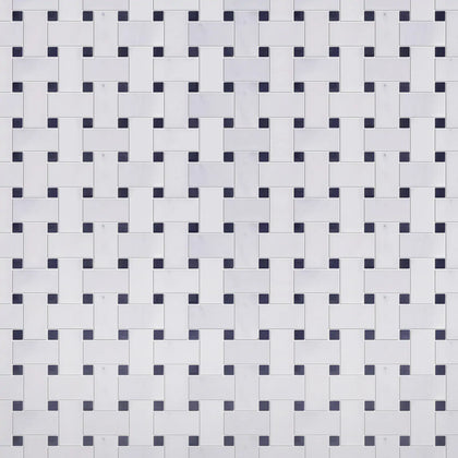 Oriental White + Pure Black 12-in x 12-in Polished Basketweave Marble Mosaic Floor and Wall Tile( 5 sq. ft. /Box )