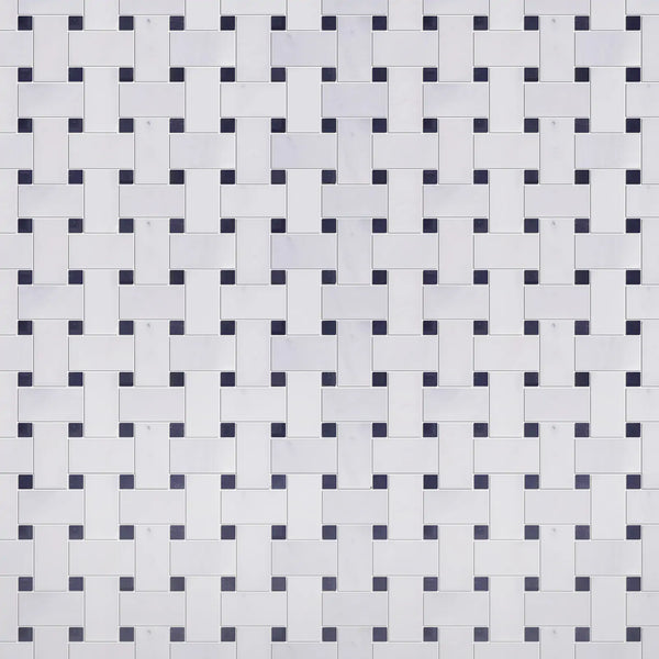 Oriental White + Pure Black 12-in x 12-in Polished Basketweave Marble Mosaic Floor and Wall Tile( 5 sq. ft. /Box )