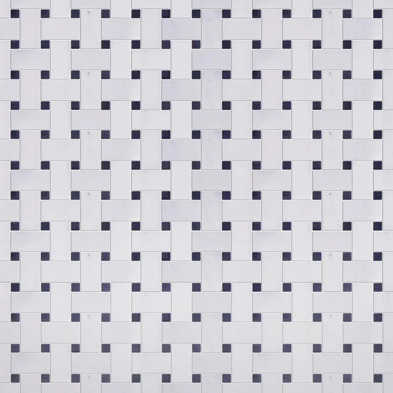 Oriental White + Pure Black Polished Basketweave Marble Mosaic Floor and Wall Tile - Sample (Product Shown is Full Size)