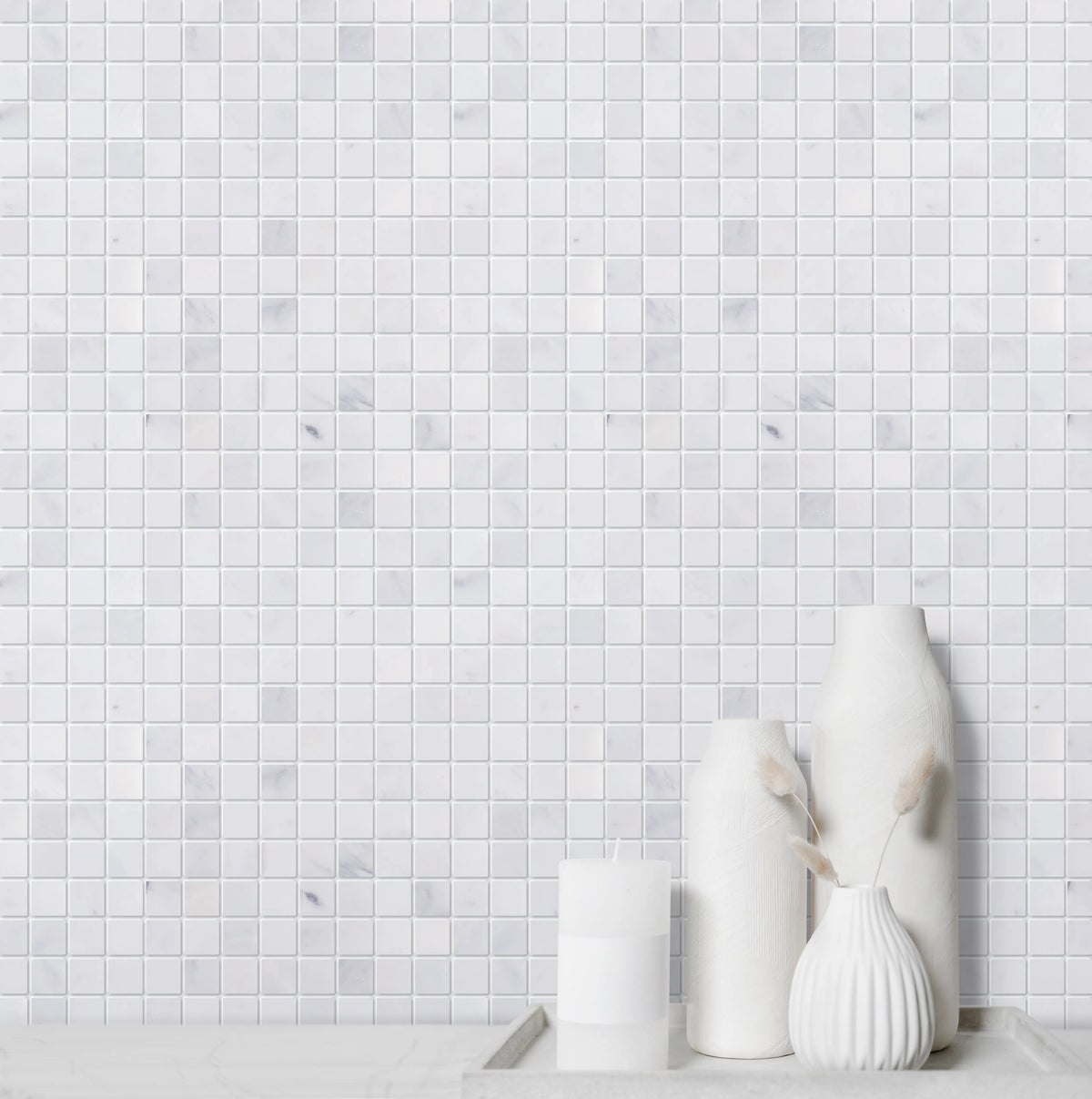 1-in Oriental White 12-in x 12-in Honed Marble Mosaic Floor and Wall Tile( 5 sq. ft. /Box )