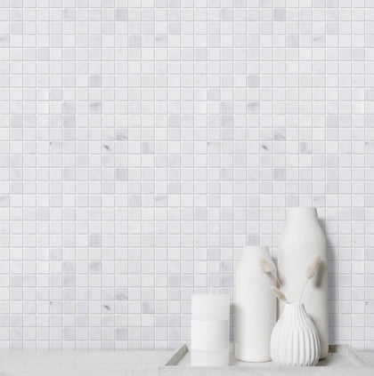 1-in Oriental White 12-in x 12-in Honed Marble Mosaic Floor and Wall Tile( 5 sq. ft. /Box )