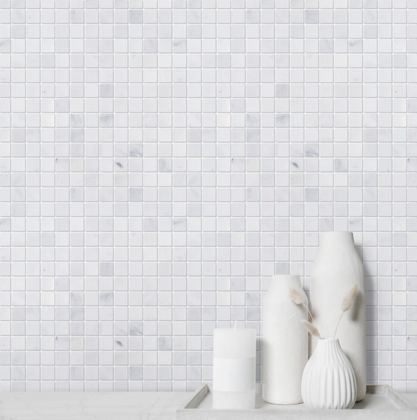 1-in Oriental White 12-in x 12-in Honed Marble Mosaic Floor and Wall Tile( 5 sq. ft. /Box )