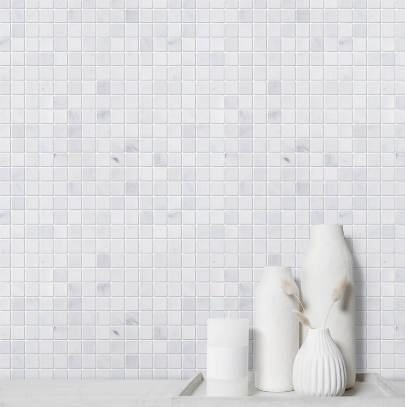 1-in Oriental White 12-in x 12-in Honed Marble Mosaic Floor and Wall Tile( 5 sq. ft. /Box )