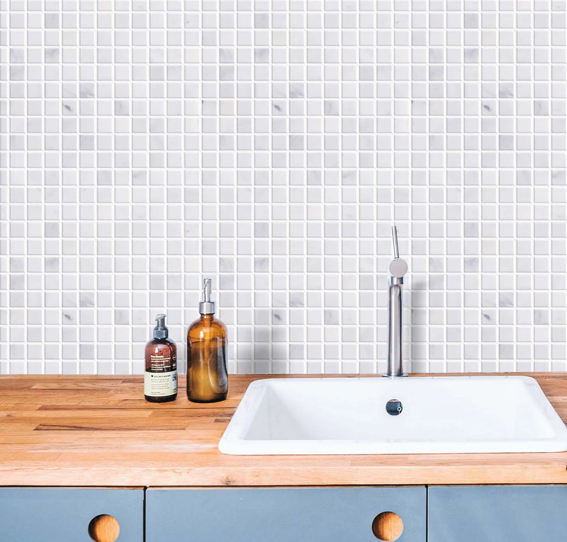1-in Oriental White 12-in x 12-in Honed Marble Mosaic Floor and Wall Tile( 5 sq. ft. /Box )