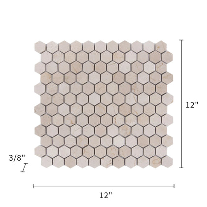 1-in Cream Marfil Hexagon 12-in x 12-in Polished Marble Mosaic Floor and Wall Tile( 5 sq. ft. /Box )