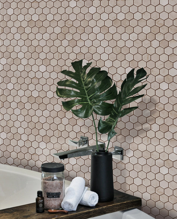 1-in Cream Marfil Hexagon 12-in x 12-in Polished Marble Mosaic Floor and Wall Tile( 5 sq. ft. /Box )