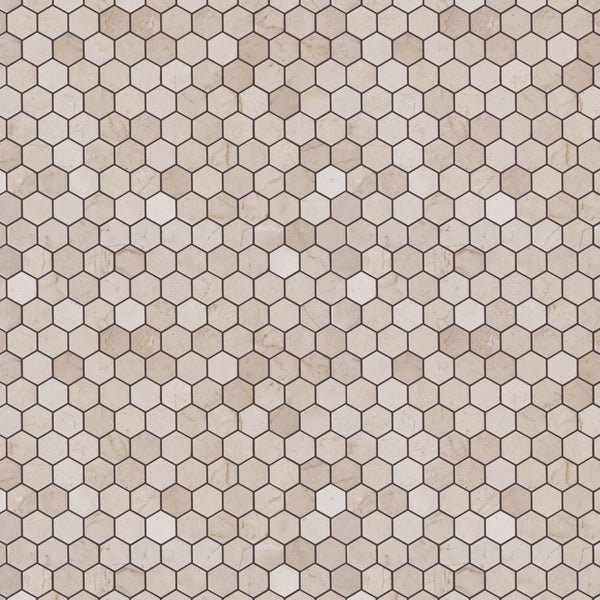 1-in Cream Marfil Hexagon 12-in x 12-in Polished Marble Mosaic Floor and Wall Tile( 5 sq. ft. /Box )
