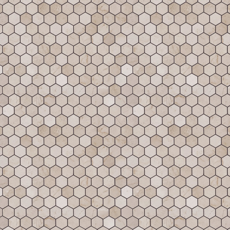 Cream Marfil Hexagon Polished Marble Mosaic Floor and Wall Tile - Sample (Product Shown is Full Size)